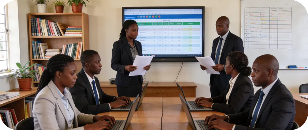 Ministry officials reviewing a national digital learning programme